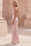 Pink Square Neck Mermaid Long Prom Dress