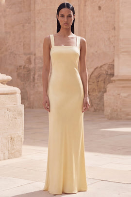 Sheath Square Neck Yellow Long Prom Dress