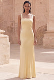 Sheath Square Neck Yellow Long Prom Dress