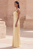 Sheath Square Neck Yellow Long Prom Dress