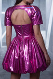 Metallic Glitter Detachable Cape A Line Short Sweetheart Fuchsia Vintage 80s Prom Dress