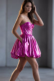 Metallic Glitter Detachable Cape A Line Short Sweetheart Fuchsia Vintage 80s Prom Dress