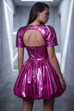 Metallic Glitter Detachable Cape A Line Short Sweetheart Fuchsia Vintage 80s Prom Dress