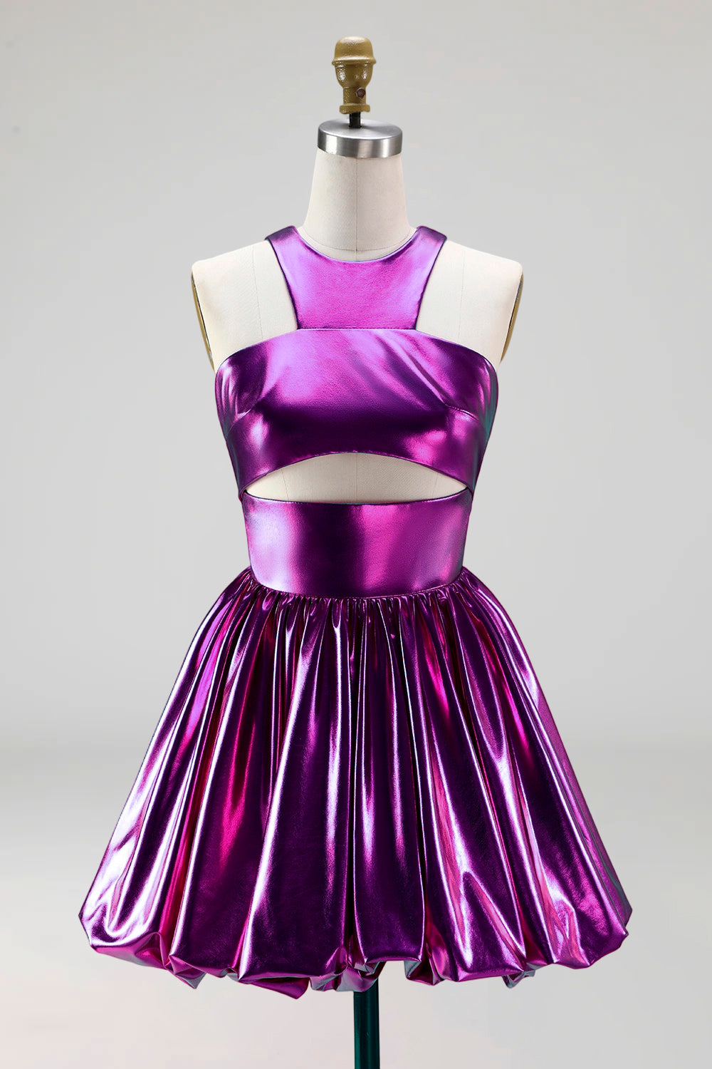 Metallic Glitter Fuchsia Keyhole A Line Short Vintage 80s Prom Dress