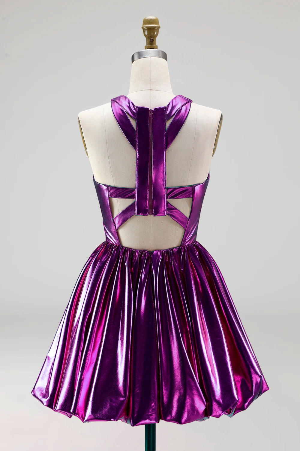 Metallic Glitter Fuchsia Keyhole A Line Short Vintage 80s Prom Dress