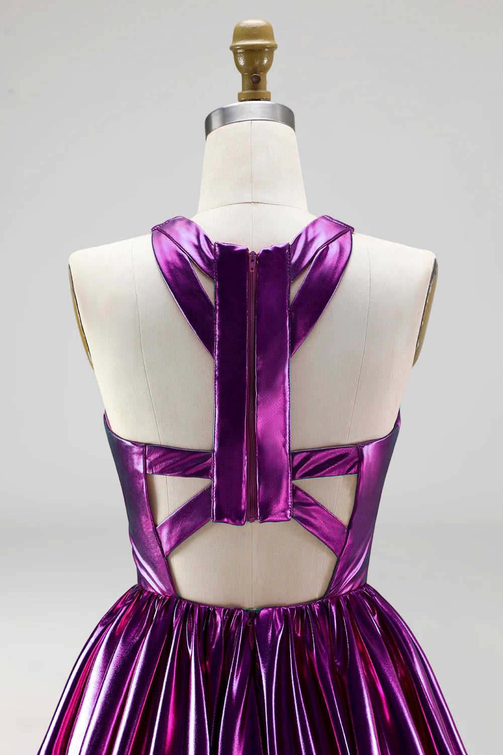 Metallic Glitter Fuchsia Keyhole A Line Short Vintage 80s Prom Dress