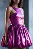 Metallic Glitter Fuchsia Keyhole A Line Short Vintage 80s Prom Dress