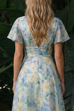 Light Green Backless Floral A Line Long Wedding Guest Dress