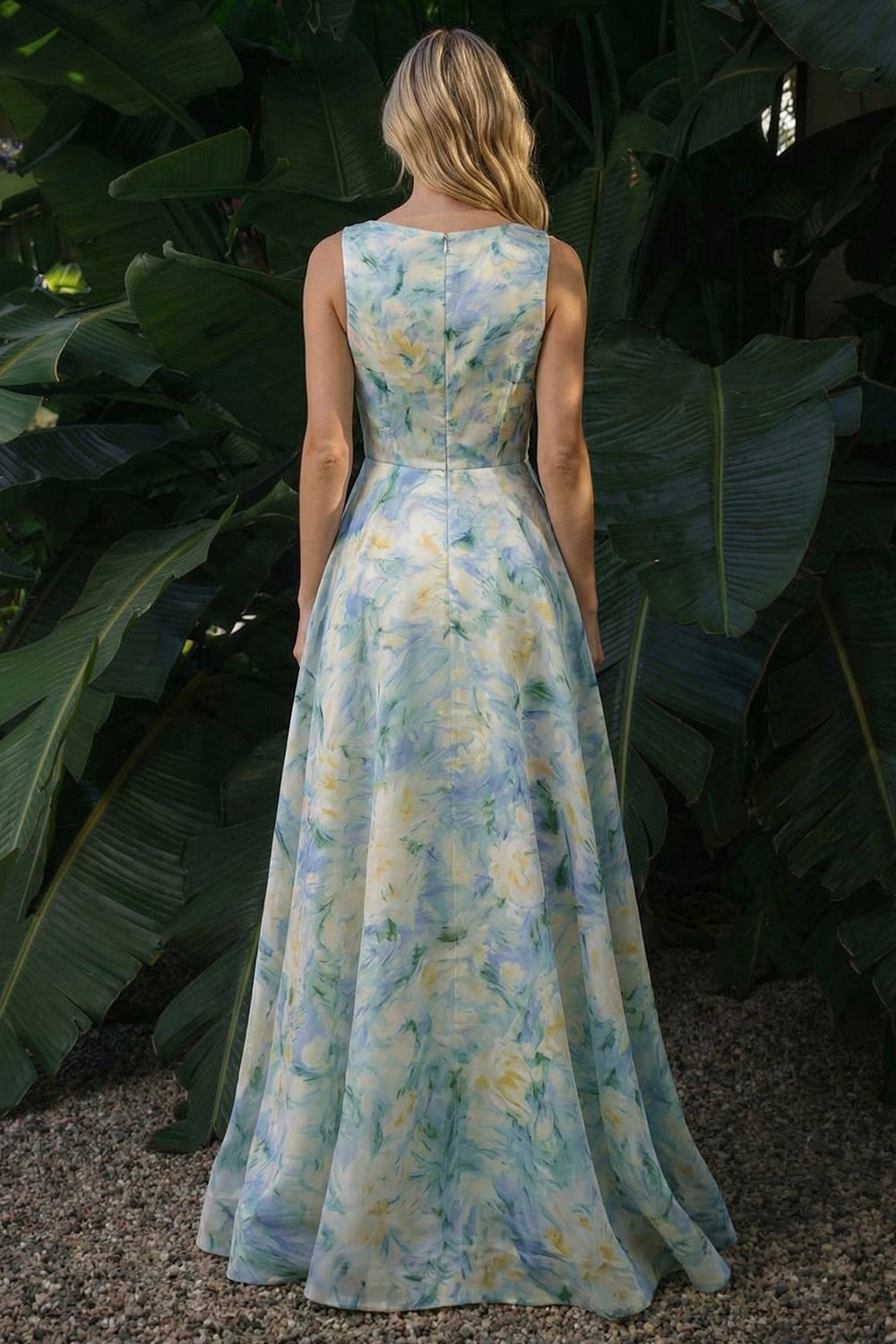 Light Green A Line Boat Neck Floral Long Wedding Guest Dress