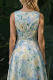 Light Green A Line Boat Neck Floral Long Wedding Guest Dress