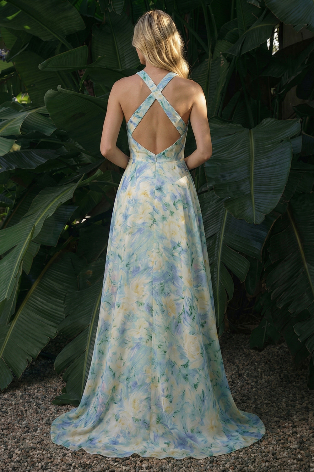 Light Green A Line Floral High-Low Wedding Guest Dress