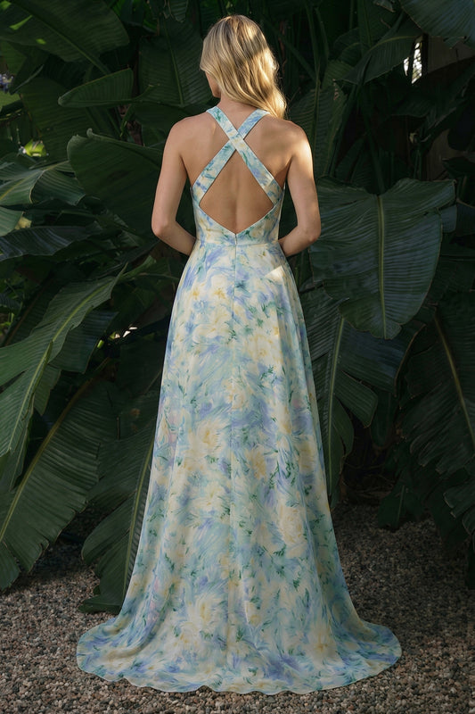 Light Green A Line Floral High-Low Wedding Guest Dress