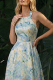 Light Green A Line Floral High-Low Wedding Guest Dress
