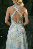 Light Green A Line Floral High-Low Wedding Guest Dress