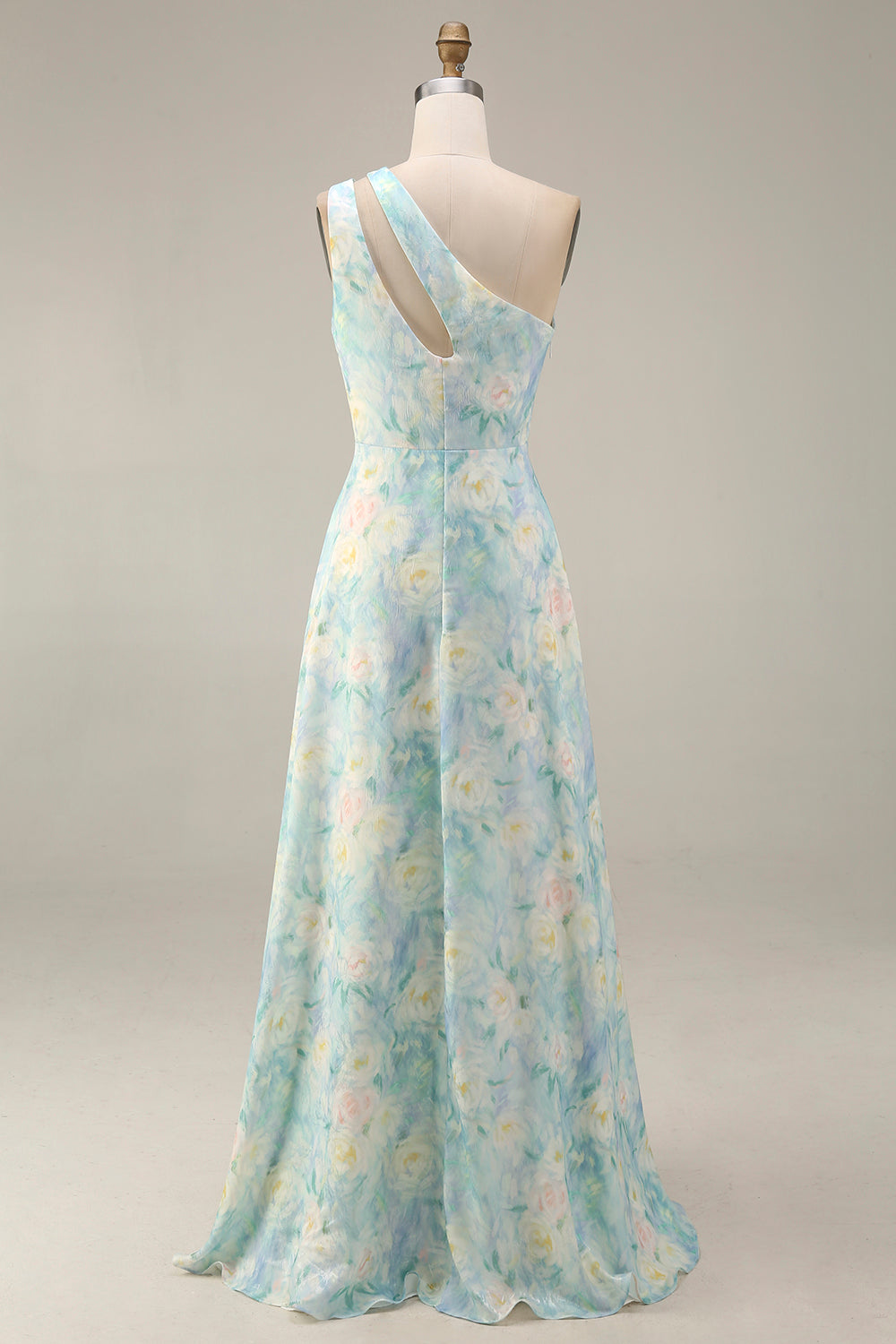 Light Green A Line Cut Out Long Floral Wedding Guest Dress with Slit