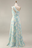 Light Green A Line Cut Out Long Floral Wedding Guest Dress with Slit
