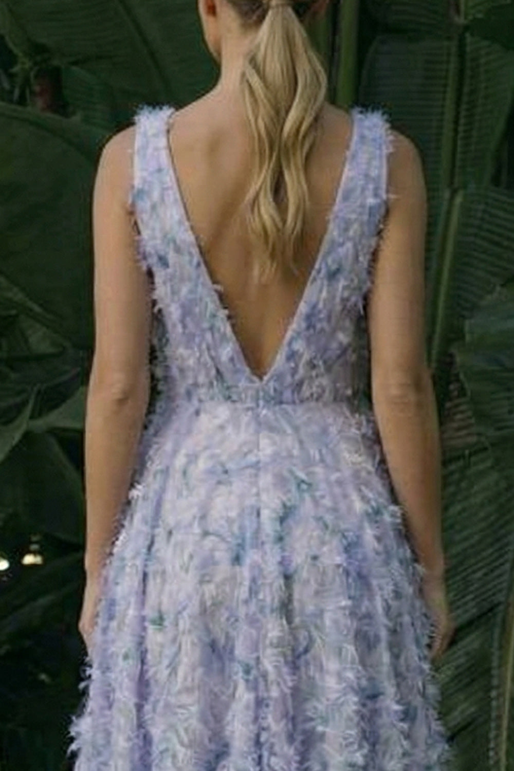 Light Purple Floral Asymmetrical A Line Backless Wedding Guest Dress