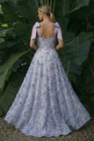 Light Purple Long Floral A Line Wedding Guest Dress with Bows