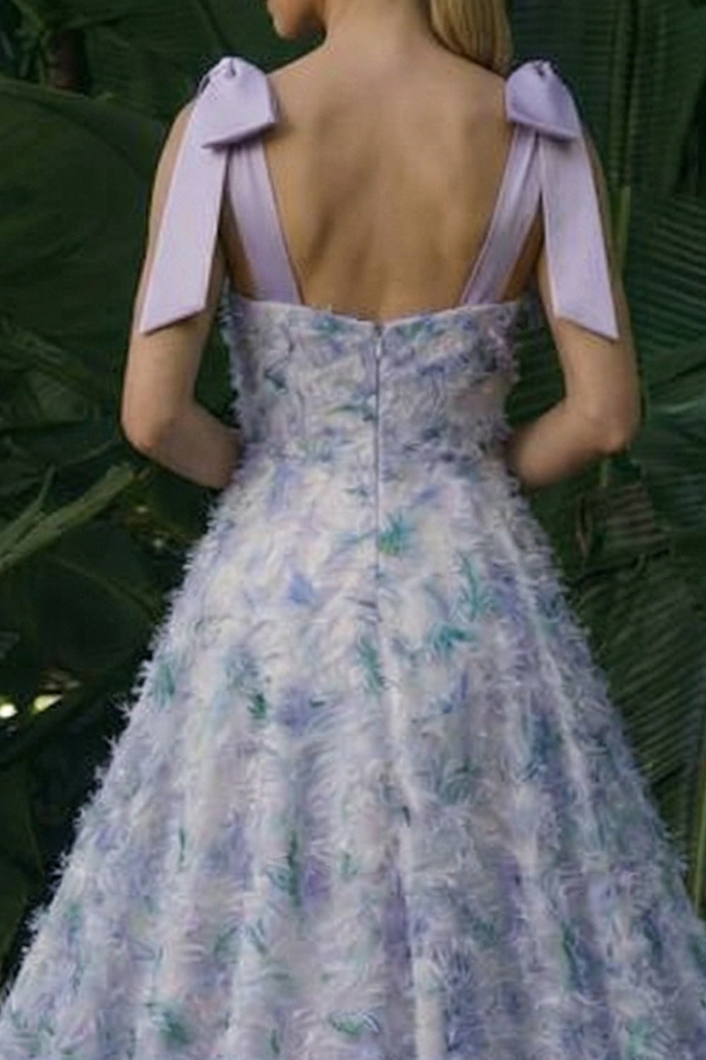 Light Purple Long Floral A Line Wedding Guest Dress with Bows