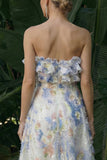Light Blue Maxi A Line Ruffled Floral Wedding Guest Dress
