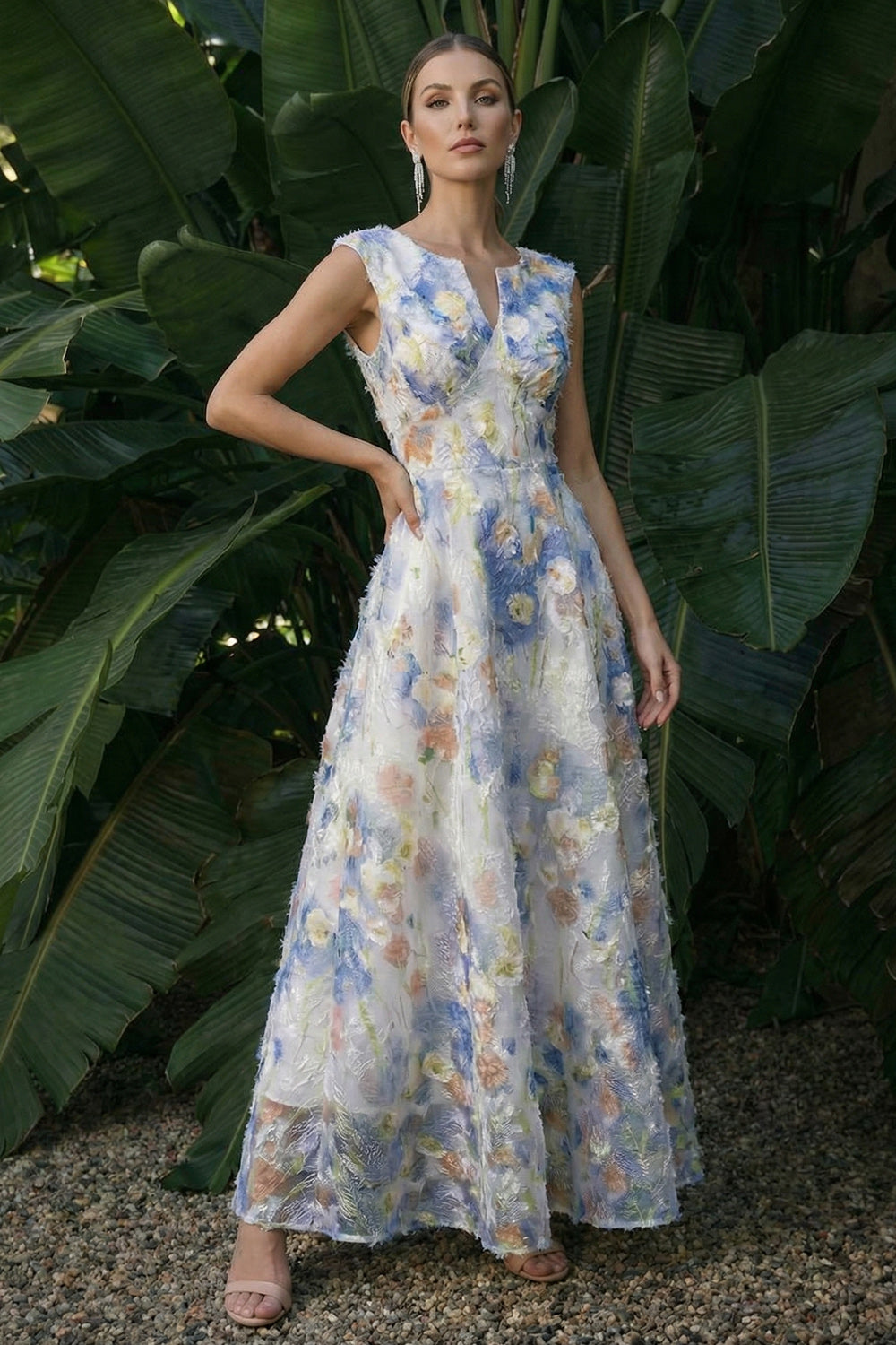 Zapakasa Women Light Blue Floral Maxi Wedding Guest Dress Cap Sleeves A