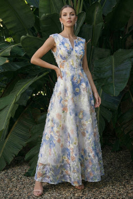 Light Blue Maxi Floral A Line Wedding Guest Dress