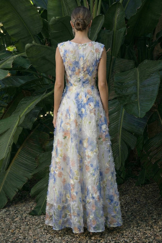 Light Blue Maxi Floral A Line Wedding Guest Dress