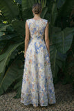 Light Blue Maxi Floral A Line Wedding Guest Dress
