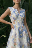 Light Blue Maxi Floral A Line Wedding Guest Dress
