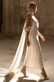 Sheath White Neck Scarf Maxi Beach Wedding Dress