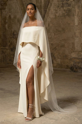 White Sheath Maxi Boho Wedding Dress with Slit
