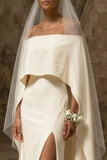 White Sheath Maxi Boho Wedding Dress with Slit