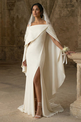 Mermaid White Maxi Boho Wedding Dress with Slit