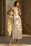 White High Neck Sheath Maxi Beach Wedding Dress