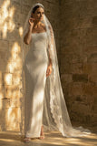 Sparkly White Beaded Sheath Maxi Sequin Wedding Dress