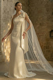 Maxi White Mermaid One Shoulder Beach Wedding Dress with Bow