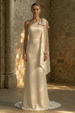 Maxi White Mermaid One Shoulder Beach Wedding Dress with Bow