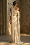 Sheath Maxi White Spaghetti Straps Beach Wedding Dress with Cape