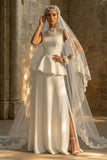 A Line Maxi White Boho Wedding Dress with Ruffles