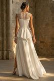A Line Maxi White Boho Wedding Dress with Ruffles