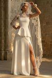 A Line Maxi White Boho Wedding Dress with Ruffles