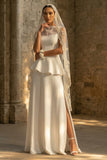A Line Maxi White Boho Wedding Dress with Ruffles