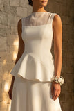 A Line Maxi White Boho Wedding Dress with Ruffles