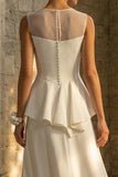 A Line Maxi White Boho Wedding Dress with Ruffles