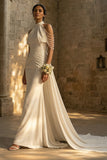 Mermaid Beaded Ruched White Maxi Boho Wedding Dress
