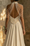 Mermaid Beaded Ruched White Maxi Boho Wedding Dress