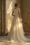White A Line Maxi Boho Wedding Dress with Ruffles