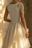White A Line Maxi Boho Wedding Dress with Ruffles