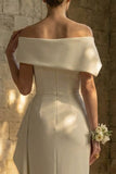 Sheath White Maxi Ruched Beach Wedding Dress with Side Cape