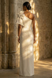 Floral Maxi Sheath White Beach Wedding Dress with Slit